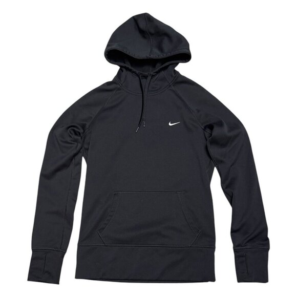 NIKE THERMAFIT Swoosh Activewear Black Hoodie Sweatshirt Womens Small - Picture 1 of 7